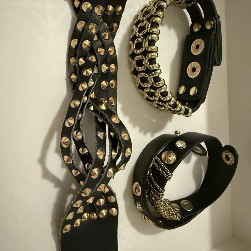 Studded Black and Gold Women's Bracelet Set